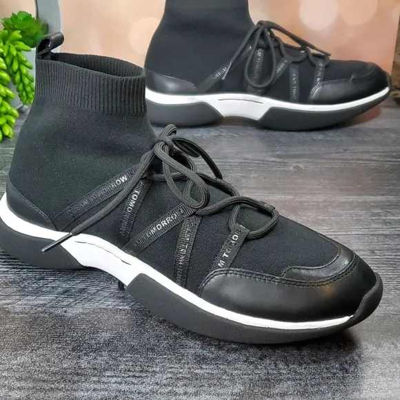 Maje | Fuite Y2k Black Leather and Stretch Fabric Sock Shoes