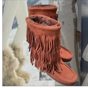 Manitobah Buffalo Dancer Chestnut Suede Fringe Boots WARM Shearling Lined🥶❄️