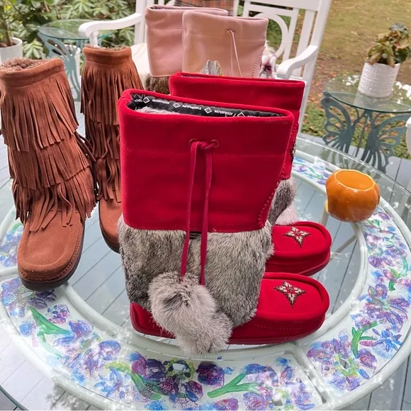 Manitobah Buffalo Dancer Chestnut Suede Fringe Boots WARM Shearling Lined🥶❄️