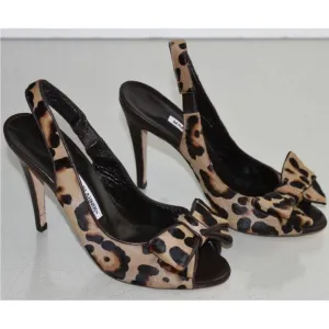 Manolo Blahnik leopard  bow heels sandals JORIANO Slingback PONY 90’s Carrie