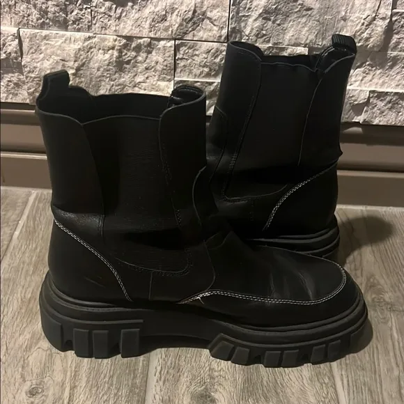 Marc Fisher Black Combat Moto Boots with Chunky Sole