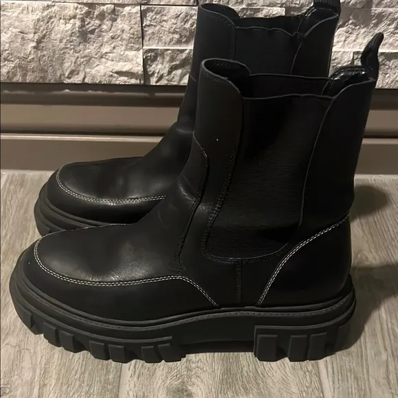 Marc Fisher Black Combat Moto Boots with Chunky Sole