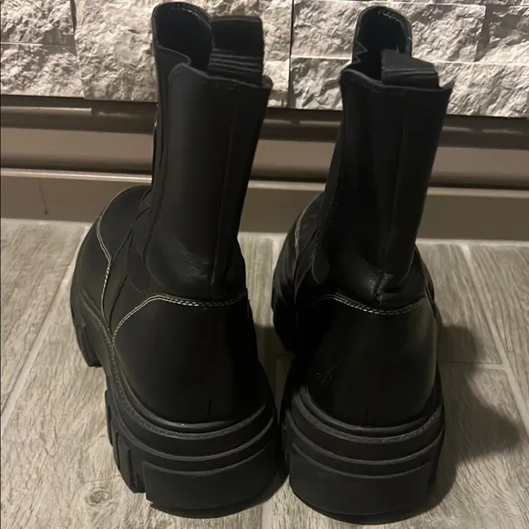 Marc Fisher Black Combat Moto Boots with Chunky Sole