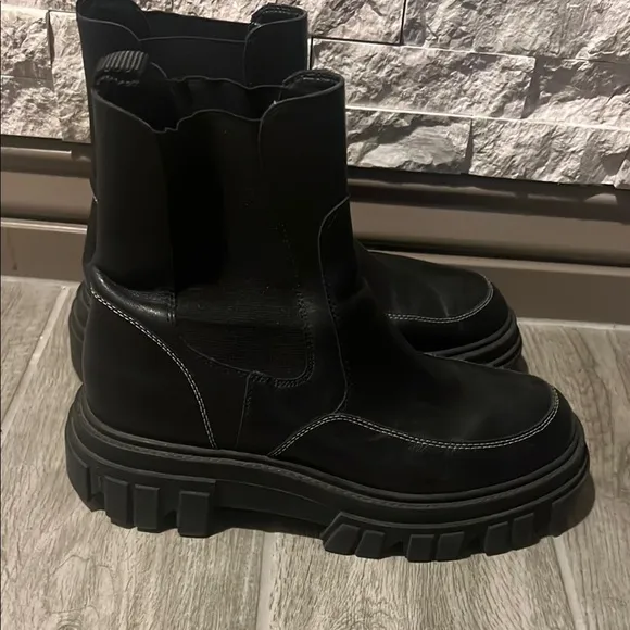 Marc Fisher Black Combat Moto Boots with Chunky Sole