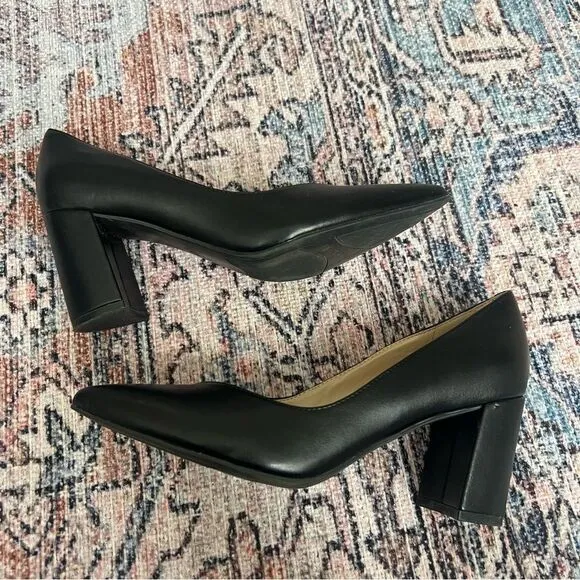 Marc Fisher Caitlin Pump Block Heel Point Toe Faux Leather Black Size 7.5