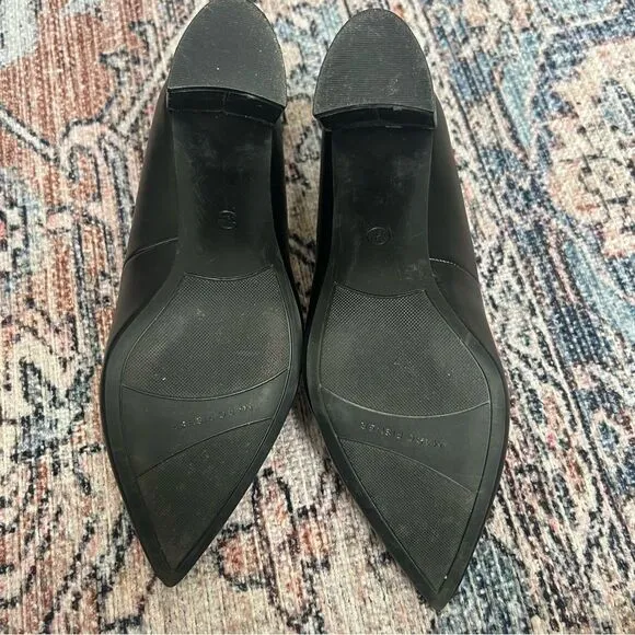 Marc Fisher Caitlin Pump Block Heel Point Toe Faux Leather Black Size 7.5