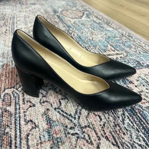 Marc Fisher Caitlin Pump Block Heel Point Toe Faux Leather Black Size 7.5