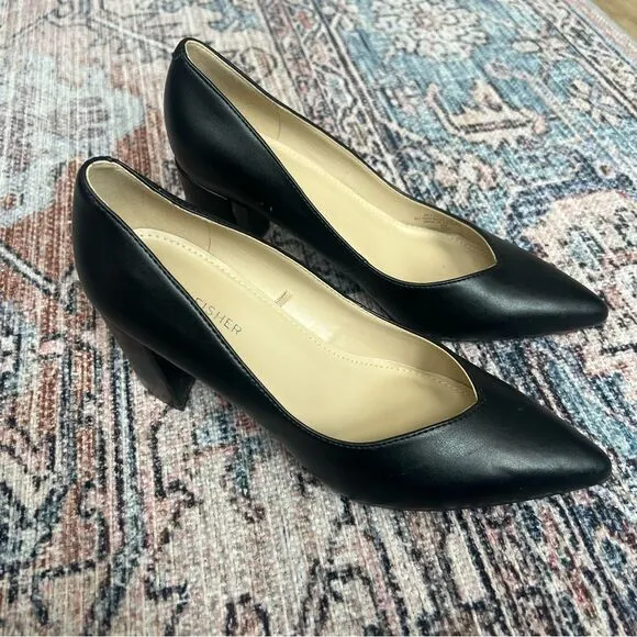 Marc Fisher Caitlin Pump Block Heel Point Toe Faux Leather Black Size 7.5