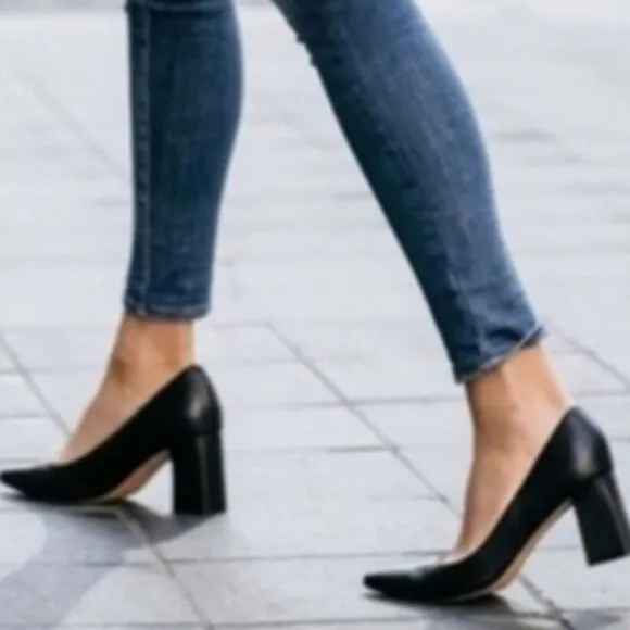 Marc Fisher Caitlin Pump Block Heel Point Toe Faux Leather Black Size 7.5