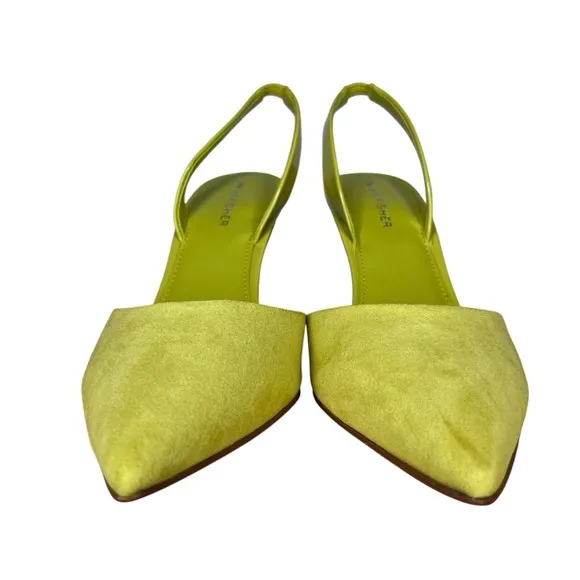 Marc Fisher Hadya Faux Suede Pointy Toe Stiletto Dress Pumps in Lime Yellow  9.5