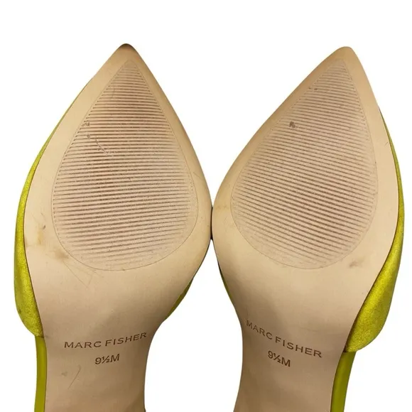 Marc Fisher Hadya Faux Suede Pointy Toe Stiletto Dress Pumps in Lime Yellow  9.5