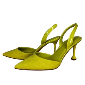 Marc Fisher Hadya Faux Suede Pointy Toe Stiletto Dress Pumps in Lime Yellow  9.5