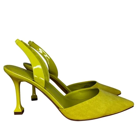 Marc Fisher Hadya Faux Suede Pointy Toe Stiletto Dress Pumps in Lime Yellow  9.5