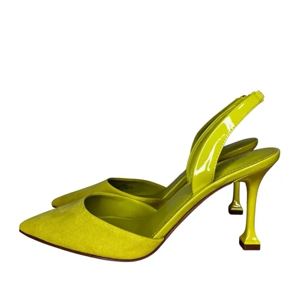 Marc Fisher Hadya Faux Suede Pointy Toe Stiletto Dress Pumps in Lime Yellow  9.5
