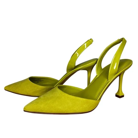 Marc Fisher Hadya Faux Suede Pointy Toe Stiletto Dress Pumps in Lime Yellow  9.5