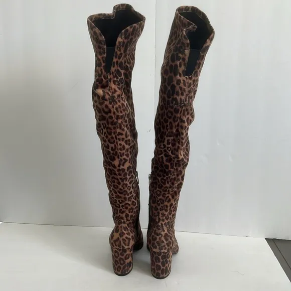 Marc Fisher Leopard Animal Print Over-the-Knee Chunky Heel Boots Size 6 NEW