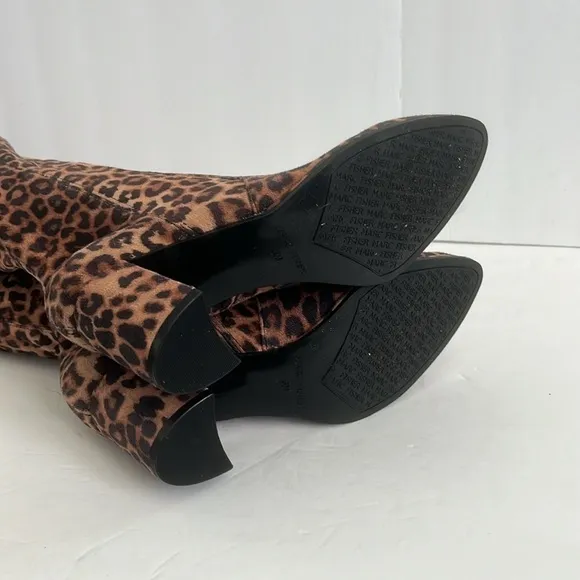 Marc Fisher Leopard Animal Print Over-the-Knee Chunky Heel Boots Size 6 NEW