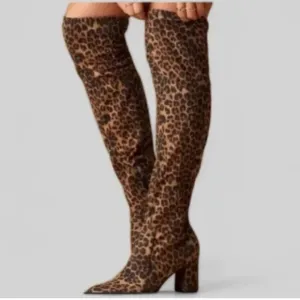Marc Fisher Leopard Animal Print Over-the-Knee Chunky Heel Boots Size 6 NEW