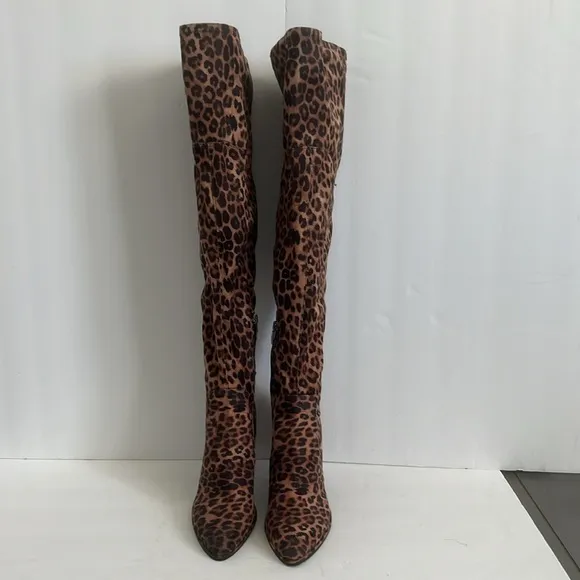 Marc Fisher Leopard Animal Print Over-the-Knee Chunky Heel Boots Size 6 NEW
