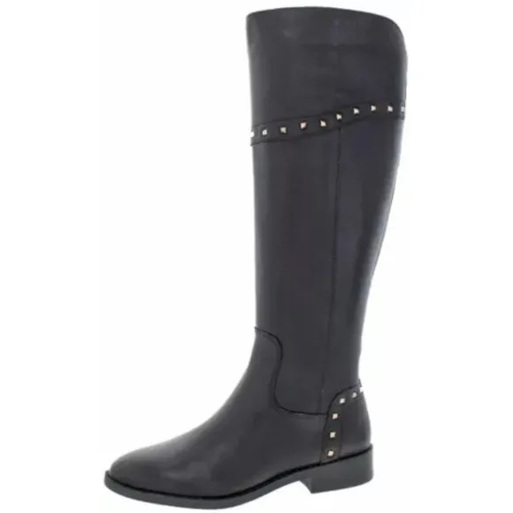 Marc Fisher Secalm R7741WC Women's Black Leather Studded Knee High Riding Boot 6