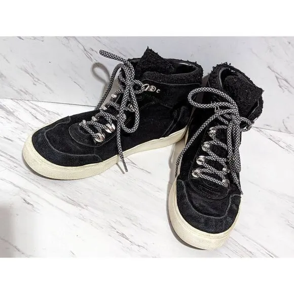 Marc Fisher Women's Black Suede Faux Fur High Top Ankle Sneaker Shoes Size 8