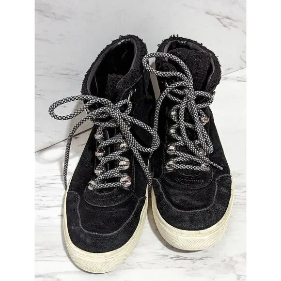 Marc Fisher Women's Black Suede Faux Fur High Top Ankle Sneaker Shoes Size 8