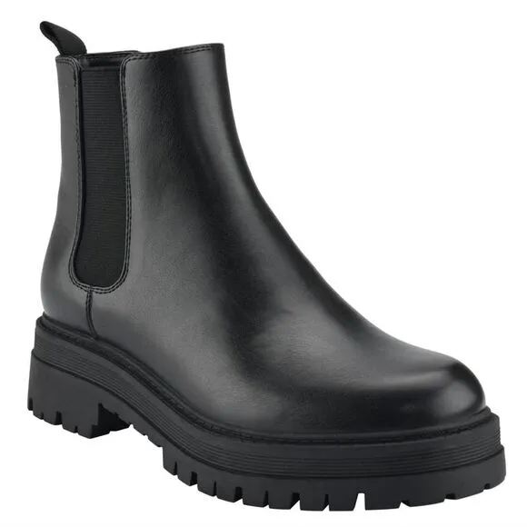 Marc Fisher Womens Pietro Black Faux Leather Slip-On Chelsea Boots Shoes New