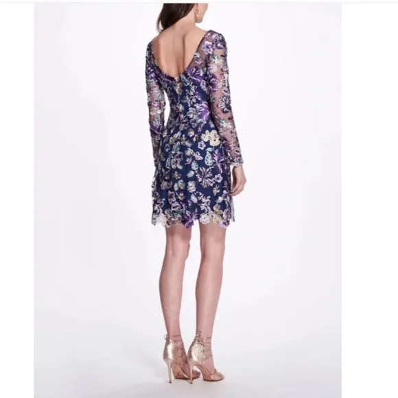 MARCHESA NOTTE Illusion Floral Mini Dress