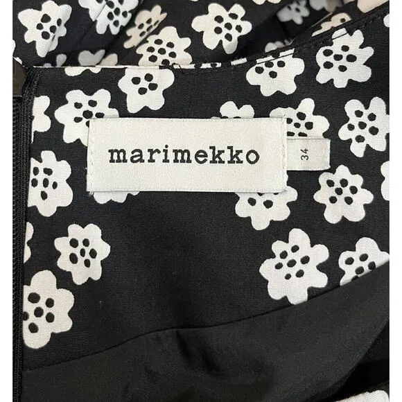 Marimekko Unelma Puketti A-Line Tunic Dress Black White 3/4 Sleeve Size 34