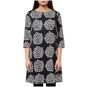 Marimekko Unelma Puketti A-Line Tunic Dress Black White 3/4 Sleeve Size 34