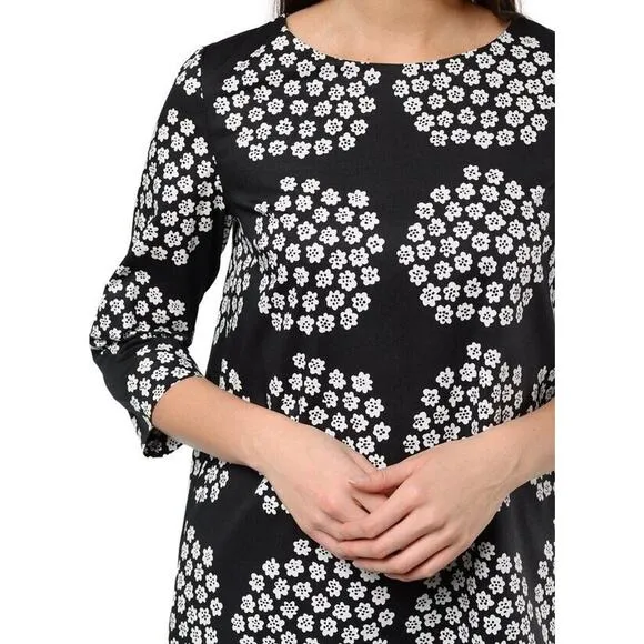 Marimekko Unelma Puketti A-Line Tunic Dress Black White 3/4 Sleeve Size 34