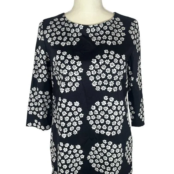Marimekko Unelma Puketti A-Line Tunic Dress Black White 3/4 Sleeve Size 34