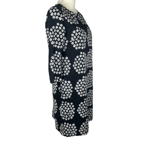 Marimekko Unelma Puketti A-Line Tunic Dress Black White 3/4 Sleeve Size 34