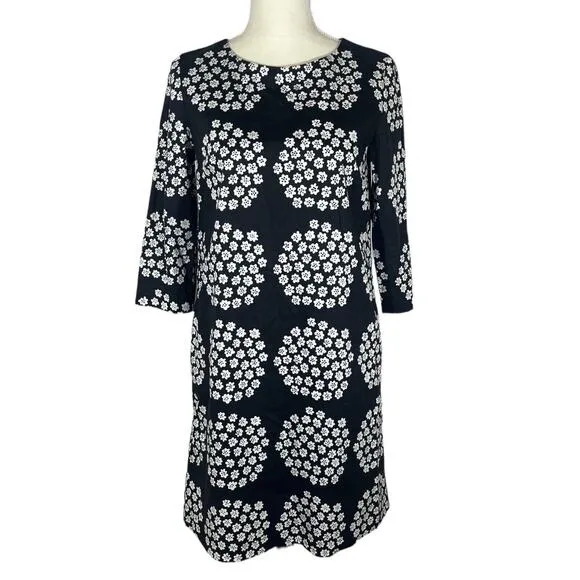 Marimekko Unelma Puketti A-Line Tunic Dress Black White 3/4 Sleeve Size 34