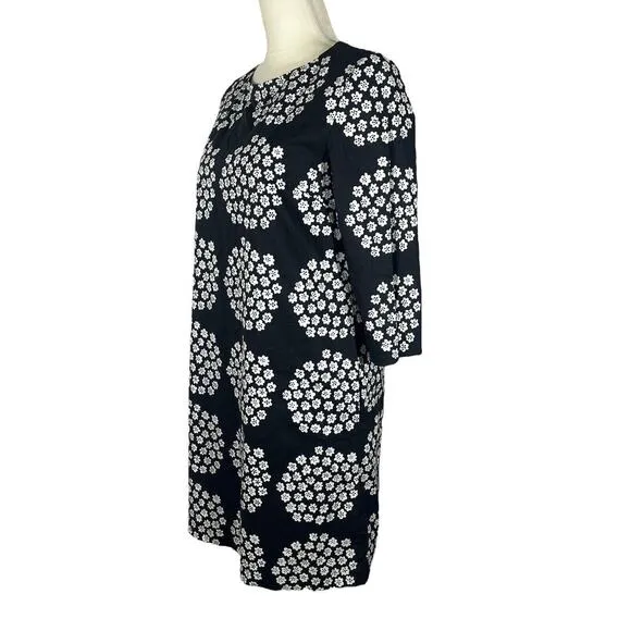 Marimekko Unelma Puketti A-Line Tunic Dress Black White 3/4 Sleeve Size 34