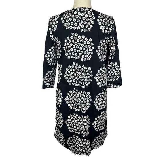 Marimekko Unelma Puketti A-Line Tunic Dress Black White 3/4 Sleeve Size 34