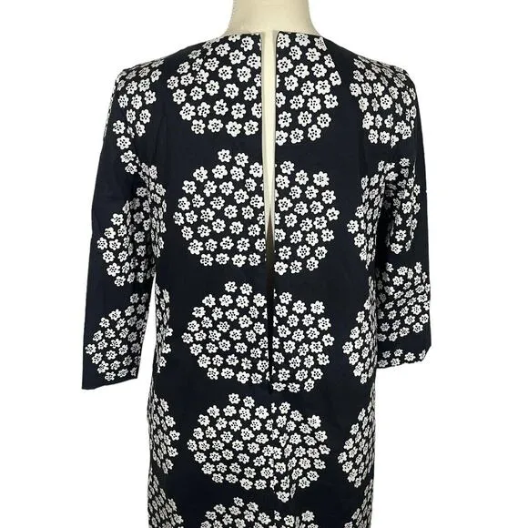 Marimekko Unelma Puketti A-Line Tunic Dress Black White 3/4 Sleeve Size 34