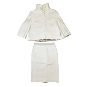 Martin Grant Vintage Ivory Angora Wool Fur Trim 2 Piece Skirt Jacket Suit Small