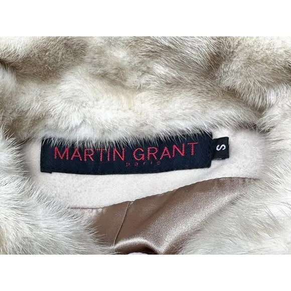 Martin Grant Vintage Ivory Angora Wool Fur Trim 2 Piece Skirt Jacket Suit Small