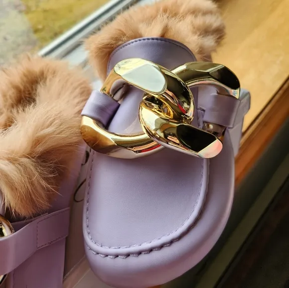 Mata shoes slip ons lavender faux fur lined 9 new in box