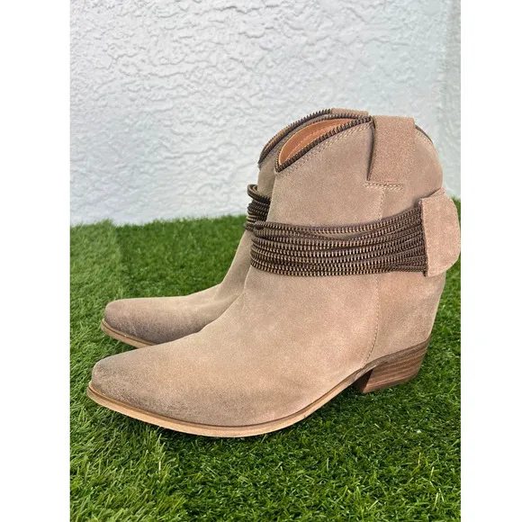 Matiko Tan Suede Western Inspired Short Boots - Size 10 with Straps