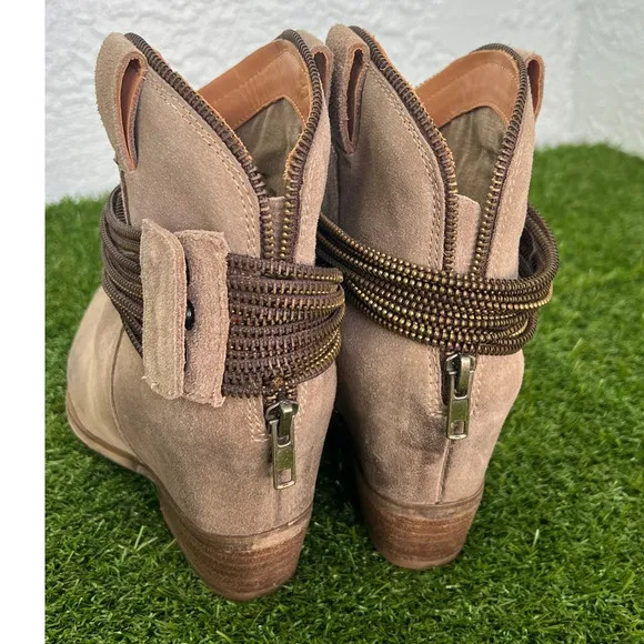 Matiko Tan Suede Western Inspired Short Boots - Size 10 with Straps