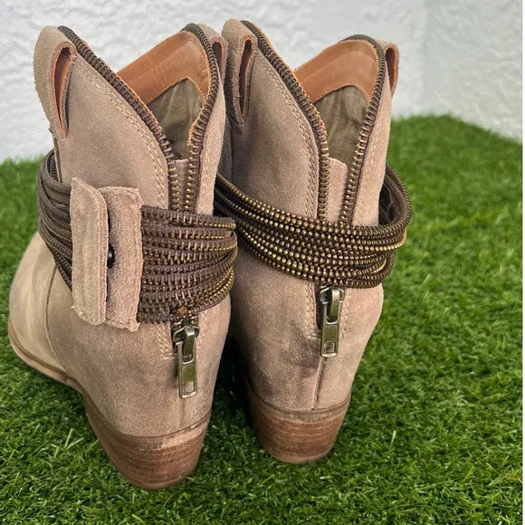 Matiko Tan Suede Western Inspired Short Boots - Size 10 with Straps
