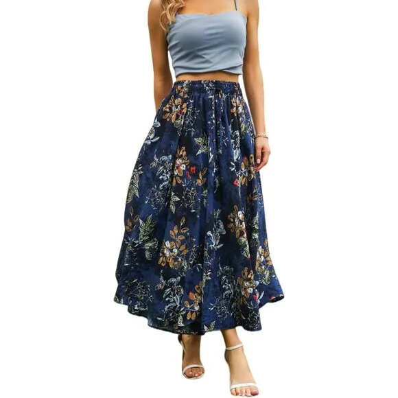 Maxi Skirts for Women with Pockets Long Midi Length Casual Skirt for Holiday