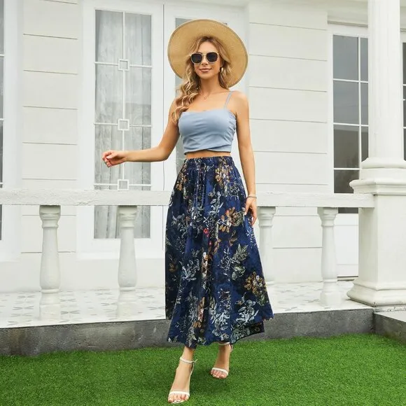 Maxi Skirts for Women with Pockets Long Midi Length Casual Skirt for Holiday