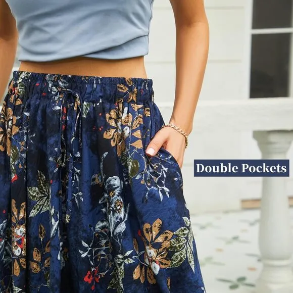 Maxi Skirts for Women with Pockets Long Midi Length Casual Skirt for Holiday
