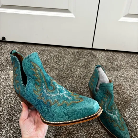 Mayra WESTERLY WESTERN LEATHER BOOTIES NEW in Bag Size 10 Turquoise