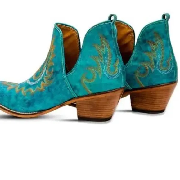 Mayra WESTERLY WESTERN LEATHER BOOTIES NEW in Bag Size 10 Turquoise