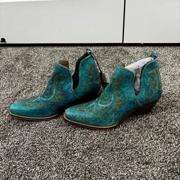 Mayra WESTERLY WESTERN LEATHER BOOTIES NEW in Bag Size 10 Turquoise