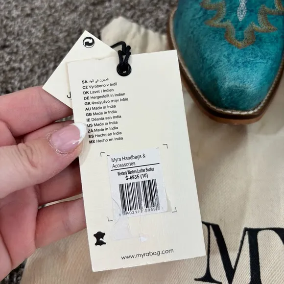 Mayra WESTERLY WESTERN LEATHER BOOTIES NEW in Bag Size 10 Turquoise